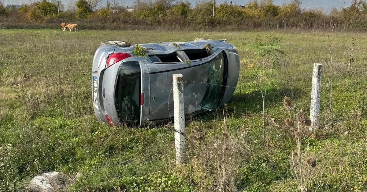 Düzce’de şarampole devrilen otomobilde sürücü yaralandı